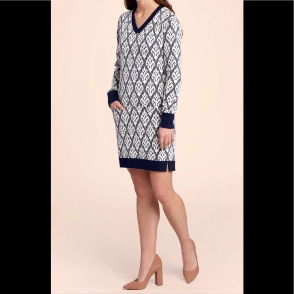 Hatley XL Jacquard Sweater Dress black white diamond cotton blend